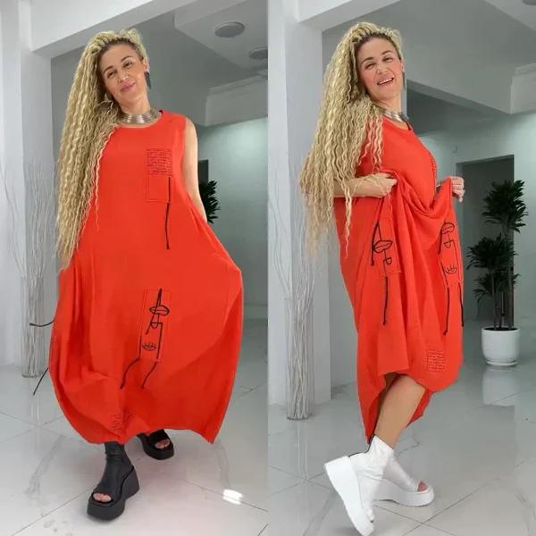 Vestido maxi casual sem mangas para mulheres plus size