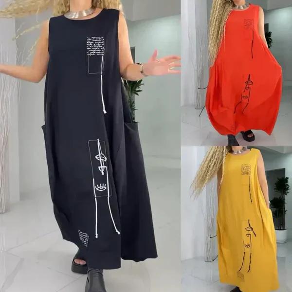 Vestido maxi casual sem mangas para mulheres plus size