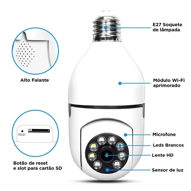 Câmera Lâmpada Vigia Rotativa 360 WiFi