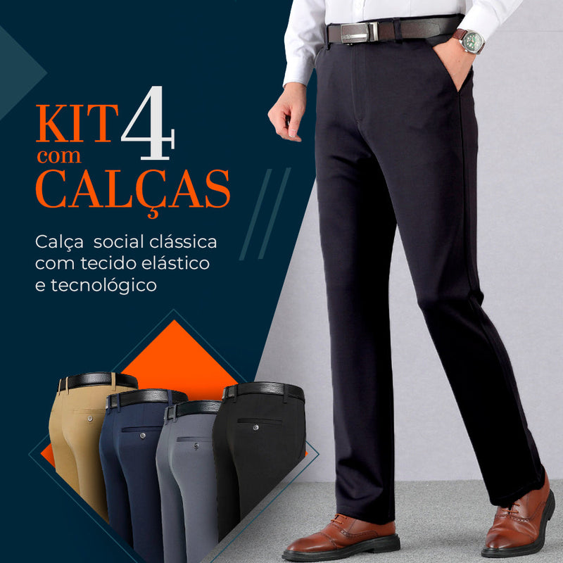 Kit 4 Calças Sociais Clássica Masculina Impermeável Gentleman 2023 + (Brinde Surpresa)