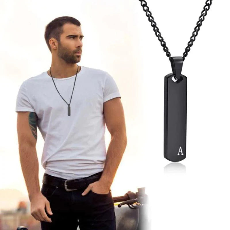 Colar Masculino - Barra Vertical Personalizada Com Inicial